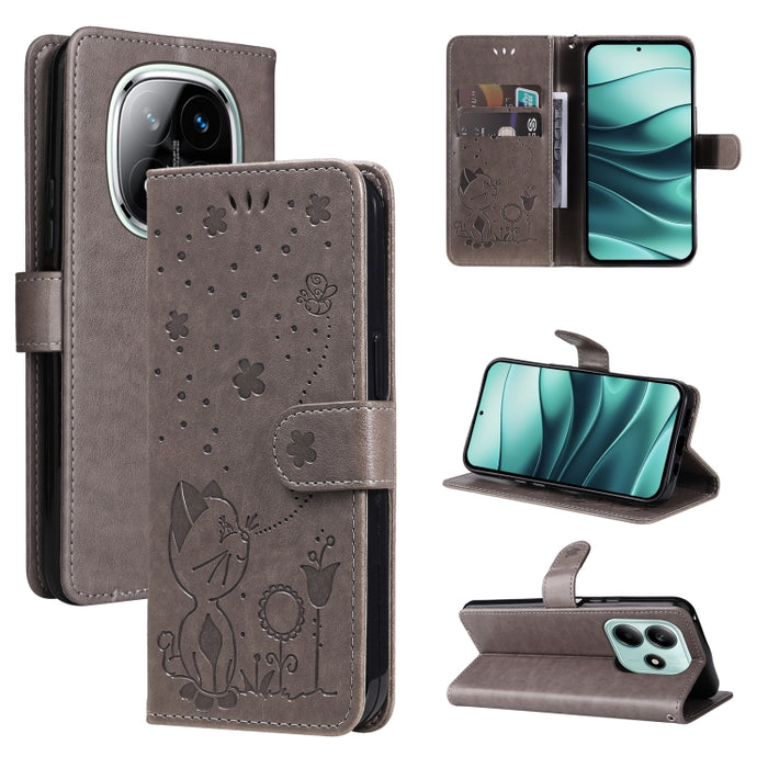 Funda de cuero con tapa para teléfono con estampado de gato y abeja, For Redmi Turbo 5 Max / Poco X8 Pro Max 5G, For Redmi Turbo 5 / Poco X8 Pro 5G, For Redmi K90 Pro Max / Poco F8 Ultra, For Redmi K90 / Poco F8 Pro, For Redmi 15C 5G / 4G EU 173mm     ...
