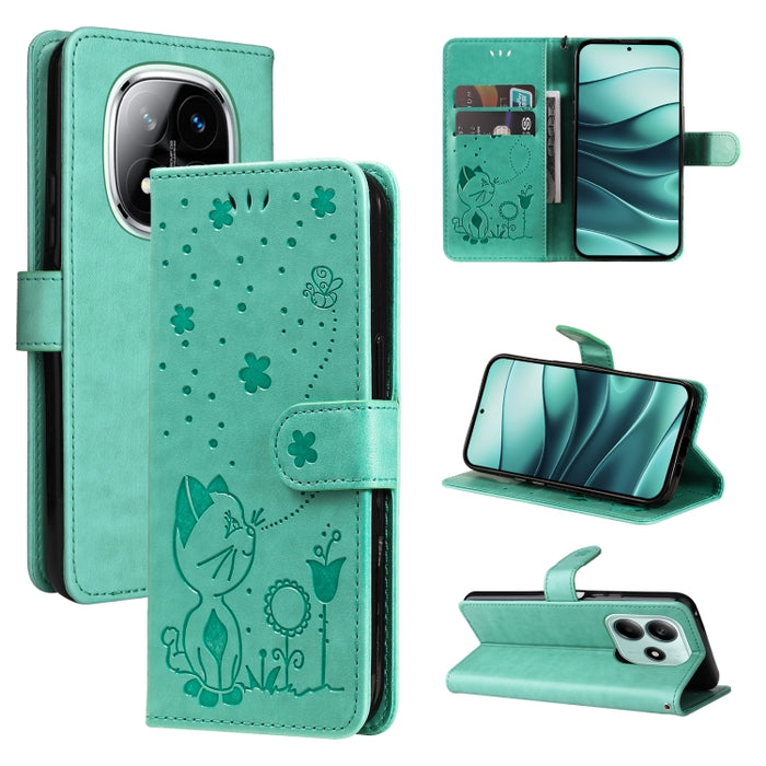 Funda de cuero con tapa para teléfono con estampado de gato y abeja, For Redmi Turbo 5 Max / Poco X8 Pro Max 5G, For Redmi Turbo 5 / Poco X8 Pro 5G, For Redmi K90 Pro Max / Poco F8 Ultra, For Redmi K90 / Poco F8 Pro, For Redmi 15C 5G / 4G EU 173mm     ...