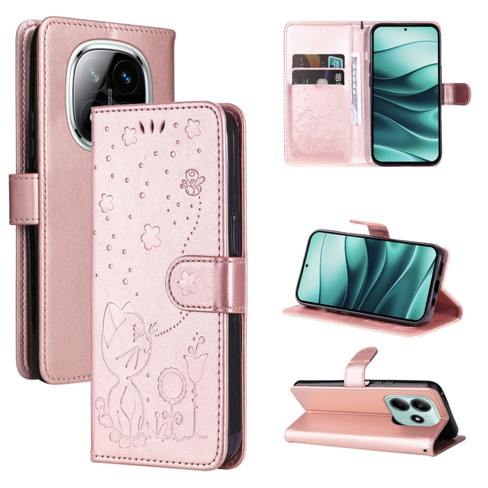 Funda de cuero con tapa para teléfono con estampado de gato y abeja, For Redmi Turbo 5 Max / Poco X8 Pro Max 5G, For Redmi Turbo 5 / Poco X8 Pro 5G, For Redmi K90 Pro Max / Poco F8 Ultra, For Redmi K90 / Poco F8 Pro, For Redmi 15C 5G / 4G EU 173mm     ...
