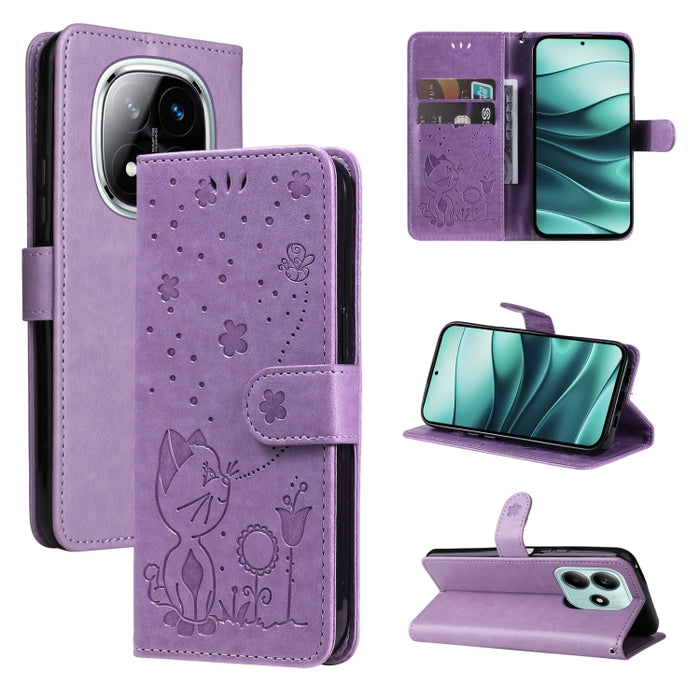 Funda de cuero con tapa para teléfono con estampado de gato y abeja, For Redmi Turbo 5 Max / Poco X8 Pro Max 5G, For Redmi Turbo 5 / Poco X8 Pro 5G, For Redmi K90 Pro Max / Poco F8 Ultra, For Redmi K90 / Poco F8 Pro, For Redmi 15C 5G / 4G EU 173mm     ...