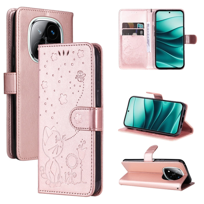 Funda de cuero con tapa para teléfono con estampado de gato y abeja, For Redmi Turbo 5 Max / Poco X8 Pro Max 5G, For Redmi Turbo 5 / Poco X8 Pro 5G, For Redmi K90 Pro Max / Poco F8 Ultra, For Redmi K90 / Poco F8 Pro, For Redmi 15C 5G / 4G EU 173mm     ...