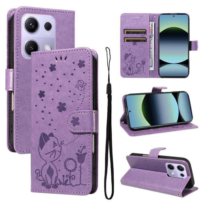Funda de cuero con tapa para teléfono con estampado de gato y abeja, For Redmi Turbo 5 Max / Poco X8 Pro Max 5G, For Redmi Turbo 5 / Poco X8 Pro 5G, For Redmi K90 Pro Max / Poco F8 Ultra, For Redmi K90 / Poco F8 Pro, For Redmi 15C 5G / 4G EU 173mm     ...