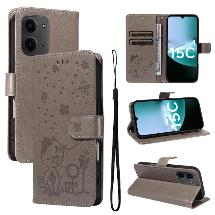 Funda de cuero con tapa para teléfono con estampado de gato y abeja, For Redmi Turbo 5 Max / Poco X8 Pro Max 5G, For Redmi Turbo 5 / Poco X8 Pro 5G, For Redmi K90 Pro Max / Poco F8 Ultra, For Redmi K90 / Poco F8 Pro, For Redmi 15C 5G / 4G EU 173mm     ...