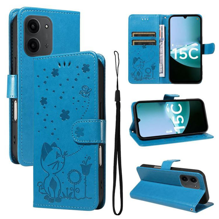 Funda de cuero con tapa para teléfono con estampado de gato y abeja, For Redmi Turbo 5 Max / Poco X8 Pro Max 5G, For Redmi Turbo 5 / Poco X8 Pro 5G, For Redmi K90 Pro Max / Poco F8 Ultra, For Redmi K90 / Poco F8 Pro, For Redmi 15C 5G / 4G EU 173mm     ...