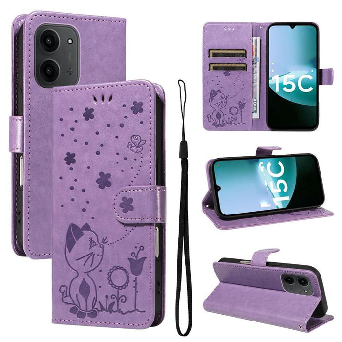 Funda de cuero con tapa para teléfono con estampado de gato y abeja, For Redmi Turbo 5 Max / Poco X8 Pro Max 5G, For Redmi Turbo 5 / Poco X8 Pro 5G, For Redmi K90 Pro Max / Poco F8 Ultra, For Redmi K90 / Poco F8 Pro, For Redmi 15C 5G / 4G EU 173mm     ...