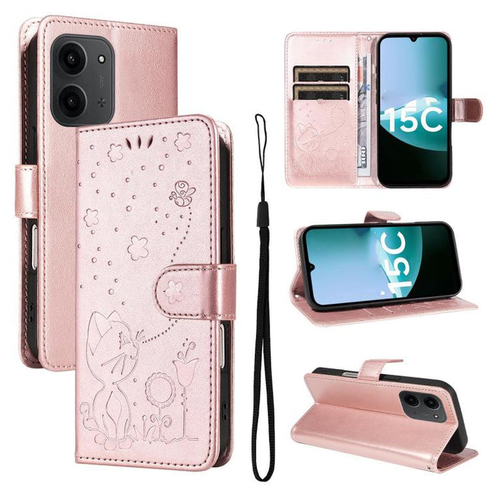 Funda de cuero con tapa para teléfono con estampado de gato y abeja, For Redmi Turbo 5 Max / Poco X8 Pro Max 5G, For Redmi Turbo 5 / Poco X8 Pro 5G, For Redmi K90 Pro Max / Poco F8 Ultra, For Redmi K90 / Poco F8 Pro, For Redmi 15C 5G / 4G EU 173mm     ...