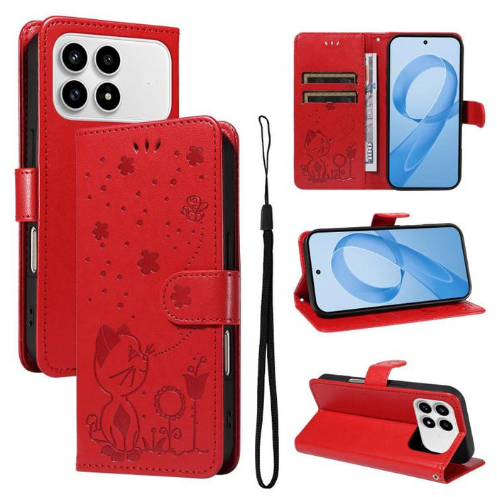 Funda de cuero con tapa para teléfono con estampado de gato y abeja, For Redmi Turbo 5 Max / Poco X8 Pro Max 5G, For Redmi Turbo 5 / Poco X8 Pro 5G, For Redmi K90 Pro Max / Poco F8 Ultra, For Redmi K90 / Poco F8 Pro, For Redmi 15C 5G / 4G EU 173mm     ...