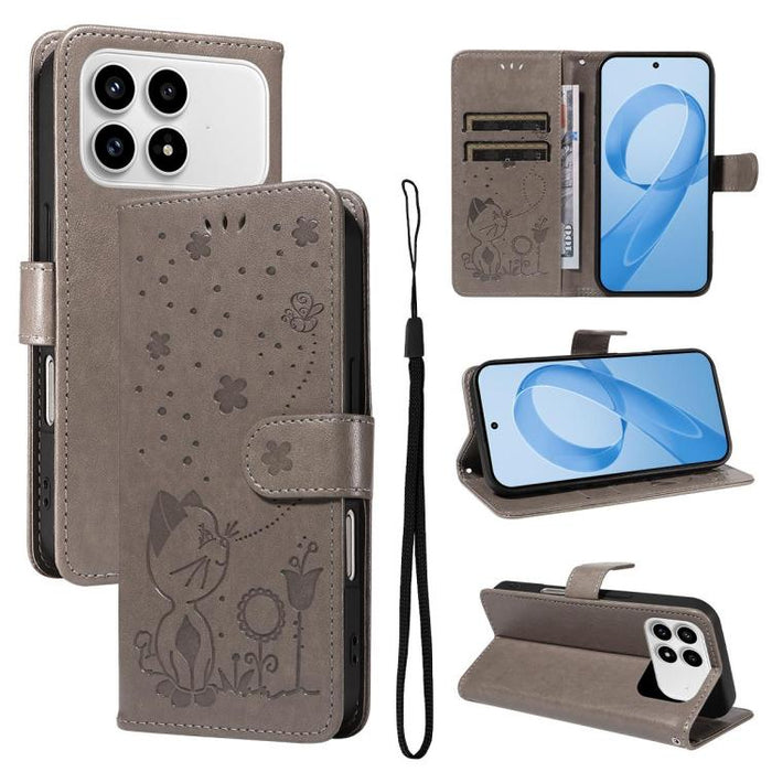 Funda de cuero con tapa para teléfono con estampado de gato y abeja, For Redmi Turbo 5 Max / Poco X8 Pro Max 5G, For Redmi Turbo 5 / Poco X8 Pro 5G, For Redmi K90 Pro Max / Poco F8 Ultra, For Redmi K90 / Poco F8 Pro, For Redmi 15C 5G / 4G EU 173mm     ...