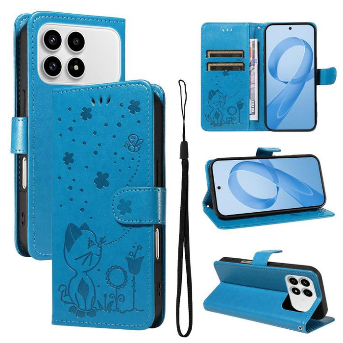 Funda de cuero con tapa para teléfono con estampado de gato y abeja, For Redmi Turbo 5 Max / Poco X8 Pro Max 5G, For Redmi Turbo 5 / Poco X8 Pro 5G, For Redmi K90 Pro Max / Poco F8 Ultra, For Redmi K90 / Poco F8 Pro, For Redmi 15C 5G / 4G EU 173mm     ...