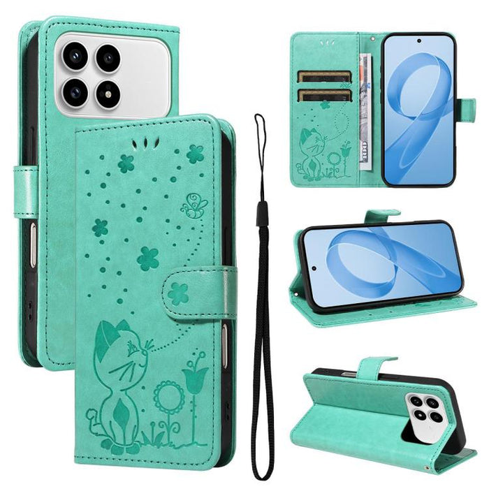 Funda de cuero con tapa para teléfono con estampado de gato y abeja, For Redmi Turbo 5 Max / Poco X8 Pro Max 5G, For Redmi Turbo 5 / Poco X8 Pro 5G, For Redmi K90 Pro Max / Poco F8 Ultra, For Redmi K90 / Poco F8 Pro, For Redmi 15C 5G / 4G EU 173mm     ...