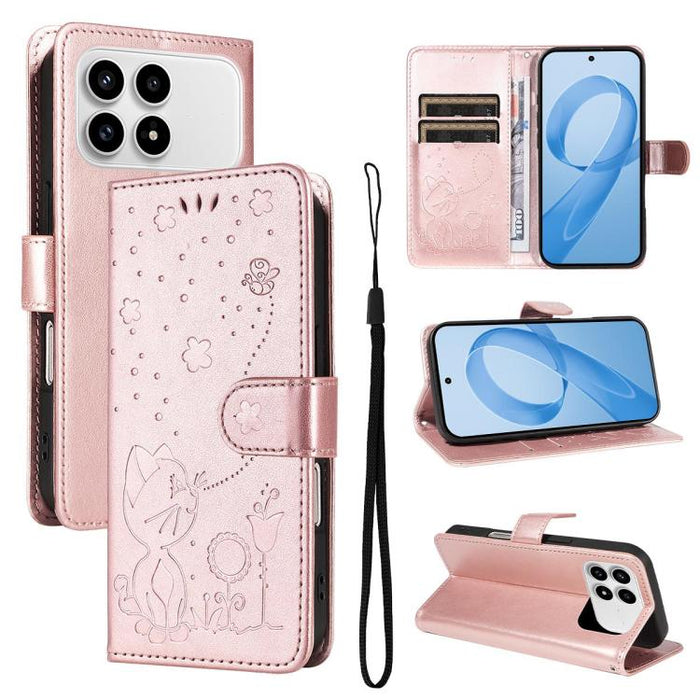 Funda de cuero con tapa para teléfono con estampado de gato y abeja, For Redmi Turbo 5 Max / Poco X8 Pro Max 5G, For Redmi Turbo 5 / Poco X8 Pro 5G, For Redmi K90 Pro Max / Poco F8 Ultra, For Redmi K90 / Poco F8 Pro, For Redmi 15C 5G / 4G EU 173mm     ...
