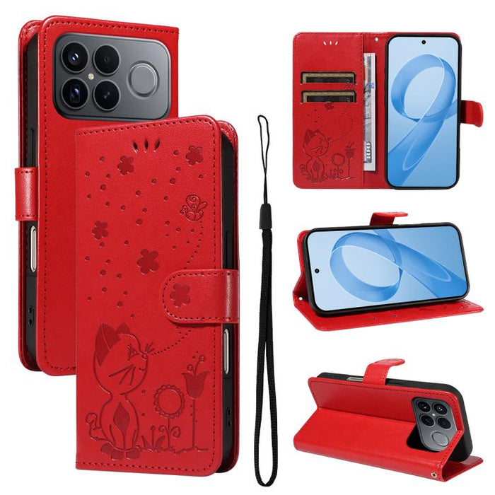 Funda de cuero con tapa para teléfono con estampado de gato y abeja, For Redmi Turbo 5 Max / Poco X8 Pro Max 5G, For Redmi Turbo 5 / Poco X8 Pro 5G, For Redmi K90 Pro Max / Poco F8 Ultra, For Redmi K90 / Poco F8 Pro, For Redmi 15C 5G / 4G EU 173mm     ...