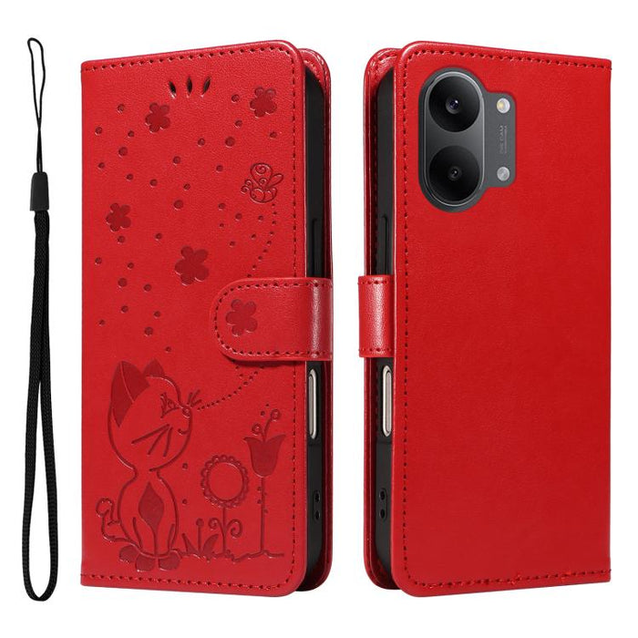 Funda de cuero con tapa para teléfono con estampado de gato y abeja, For Redmi Turbo 5 Max / Poco X8 Pro Max 5G, For Redmi Turbo 5 / Poco X8 Pro 5G, For Redmi K90 Pro Max / Poco F8 Ultra, For Redmi K90 / Poco F8 Pro, For Redmi 15C 5G / 4G EU 173mm     ...