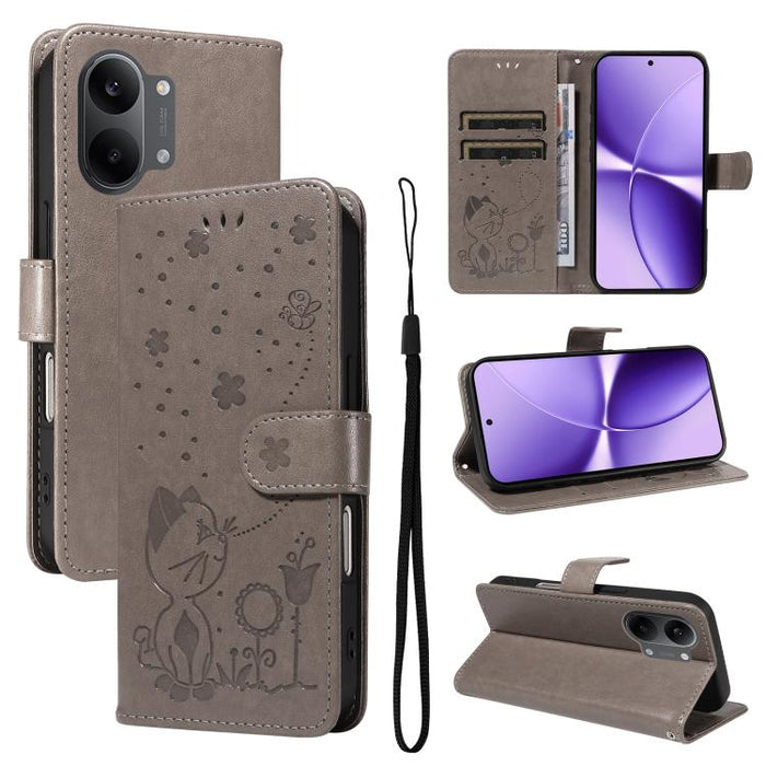 Funda de cuero con tapa para teléfono con estampado de gato y abeja, For Redmi Turbo 5 Max / Poco X8 Pro Max 5G, For Redmi Turbo 5 / Poco X8 Pro 5G, For Redmi K90 Pro Max / Poco F8 Ultra, For Redmi K90 / Poco F8 Pro, For Redmi 15C 5G / 4G EU 173mm     ...