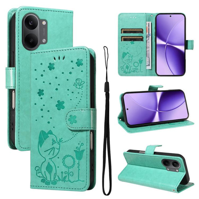 Funda de cuero con tapa para teléfono con estampado de gato y abeja, For Redmi Turbo 5 Max / Poco X8 Pro Max 5G, For Redmi Turbo 5 / Poco X8 Pro 5G, For Redmi K90 Pro Max / Poco F8 Ultra, For Redmi K90 / Poco F8 Pro, For Redmi 15C 5G / 4G EU 173mm     ...