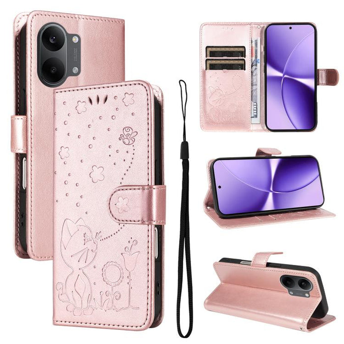 Funda de cuero con tapa para teléfono con estampado de gato y abeja, For Redmi Turbo 5 Max / Poco X8 Pro Max 5G, For Redmi Turbo 5 / Poco X8 Pro 5G, For Redmi K90 Pro Max / Poco F8 Ultra, For Redmi K90 / Poco F8 Pro, For Redmi 15C 5G / 4G EU 173mm     ...
