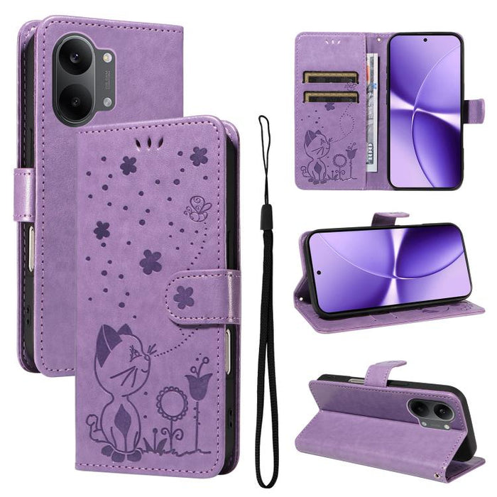 Funda de cuero con tapa para teléfono con estampado de gato y abeja, For Redmi Turbo 5 Max / Poco X8 Pro Max 5G, For Redmi Turbo 5 / Poco X8 Pro 5G, For Redmi K90 Pro Max / Poco F8 Ultra, For Redmi K90 / Poco F8 Pro, For Redmi 15C 5G / 4G EU 173mm     ...