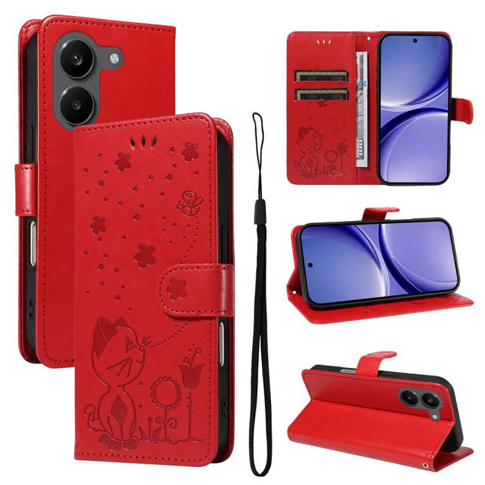 Funda de cuero con tapa para teléfono con estampado de gato y abeja, For Redmi Turbo 5 Max / Poco X8 Pro Max 5G, For Redmi Turbo 5 / Poco X8 Pro 5G, For Redmi K90 Pro Max / Poco F8 Ultra, For Redmi K90 / Poco F8 Pro, For Redmi 15C 5G / 4G EU 173mm     ...