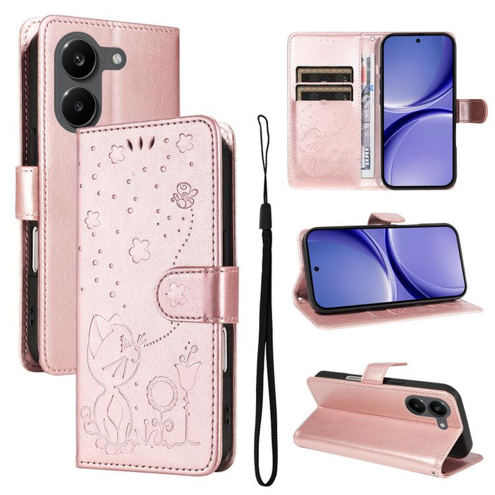 Funda de cuero con tapa para teléfono con estampado de gato y abeja, For Redmi Turbo 5 Max / Poco X8 Pro Max 5G, For Redmi Turbo 5 / Poco X8 Pro 5G, For Redmi K90 Pro Max / Poco F8 Ultra, For Redmi K90 / Poco F8 Pro, For Redmi 15C 5G / 4G EU 173mm     ...