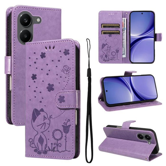 Funda de cuero con tapa para teléfono con estampado de gato y abeja, For Redmi Turbo 5 Max / Poco X8 Pro Max 5G, For Redmi Turbo 5 / Poco X8 Pro 5G, For Redmi K90 Pro Max / Poco F8 Ultra, For Redmi K90 / Poco F8 Pro, For Redmi 15C 5G / 4G EU 173mm     ...