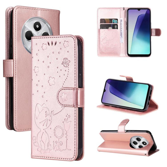 Funda de cuero con tapa para teléfono con estampado de gato y abeja, For Redmi Turbo 5 Max / Poco X8 Pro Max 5G, For Redmi Turbo 5 / Poco X8 Pro 5G, For Redmi K90 Pro Max / Poco F8 Ultra, For Redmi K90 / Poco F8 Pro, For Redmi 15C 5G / 4G EU 173mm     ...