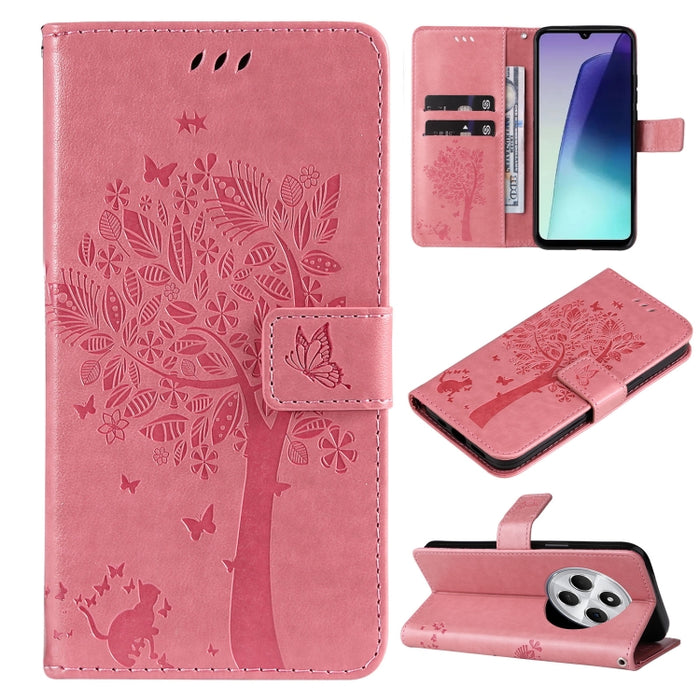 Funda de cuero con tapa para teléfono con estampado en relieve de árbol y gato, For Redmi A5 4G 173.3mm, For Redmi Note 14S 4G / Note 13 Pro 4G, For Redmi K80 / K80 Pro, For Redmi Note 14 4G Global 163.25mm, For Redmi Note 14 5G                        ...