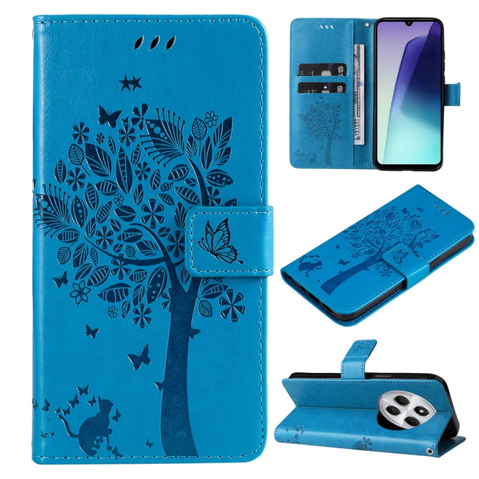 Funda de cuero con tapa para teléfono con estampado en relieve de árbol y gato, For Redmi A5 4G 173.3mm, For Redmi Note 14S 4G / Note 13 Pro 4G, For Redmi K80 / K80 Pro, For Redmi Note 14 4G Global 163.25mm, For Redmi Note 14 5G                        ...