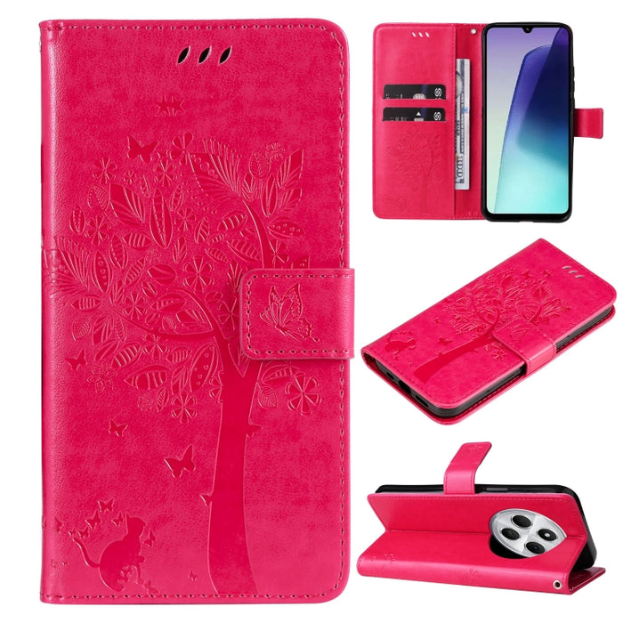 Funda de cuero con tapa para teléfono con estampado en relieve de árbol y gato, For Redmi A5 4G 173.3mm, For Redmi Note 14S 4G / Note 13 Pro 4G, For Redmi K80 / K80 Pro, For Redmi Note 14 4G Global 163.25mm, For Redmi Note 14 5G                        ...