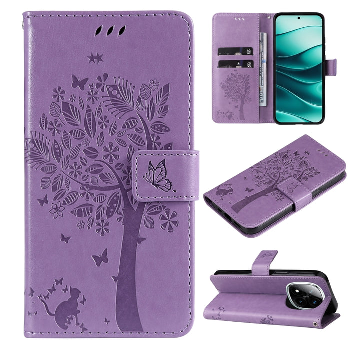 Funda de cuero con tapa para teléfono con estampado en relieve de árbol y gato, For Redmi A5 4G 173.3mm, For Redmi Note 14S 4G / Note 13 Pro 4G, For Redmi K80 / K80 Pro, For Redmi Note 14 4G Global 163.25mm, For Redmi Note 14 5G                        ...