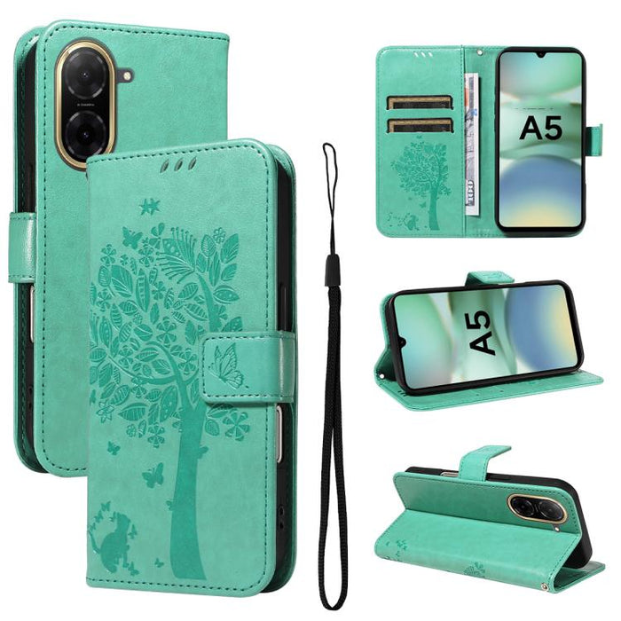 Funda de cuero con tapa para teléfono con estampado en relieve de árbol y gato, For Redmi A5 4G 173.3mm, For Redmi Note 14S 4G / Note 13 Pro 4G, For Redmi K80 / K80 Pro, For Redmi Note 14 4G Global 163.25mm, For Redmi Note 14 5G                        ...
