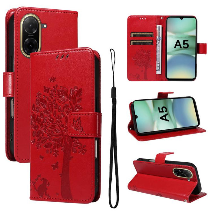 Funda de cuero con tapa para teléfono con estampado en relieve de árbol y gato, For Redmi A5 4G 173.3mm, For Redmi Note 14S 4G / Note 13 Pro 4G, For Redmi K80 / K80 Pro, For Redmi Note 14 4G Global 163.25mm, For Redmi Note 14 5G                        ...