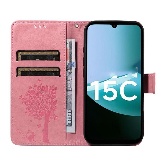 Funda de cuero con tapa para teléfono con estampado en relieve de árbol y gato, For Redmi A5 4G 173.3mm, For Redmi Note 14S 4G / Note 13 Pro 4G, For Redmi K80 / K80 Pro, For Redmi Note 14 4G Global 163.25mm, For Redmi Note 14 5G                        ...