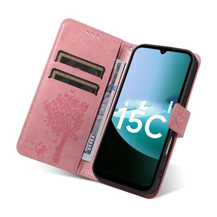 Funda de cuero con tapa para teléfono con estampado en relieve de árbol y gato, For Redmi A5 4G 173.3mm, For Redmi Note 14S 4G / Note 13 Pro 4G, For Redmi K80 / K80 Pro, For Redmi Note 14 4G Global 163.25mm, For Redmi Note 14 5G                        ...