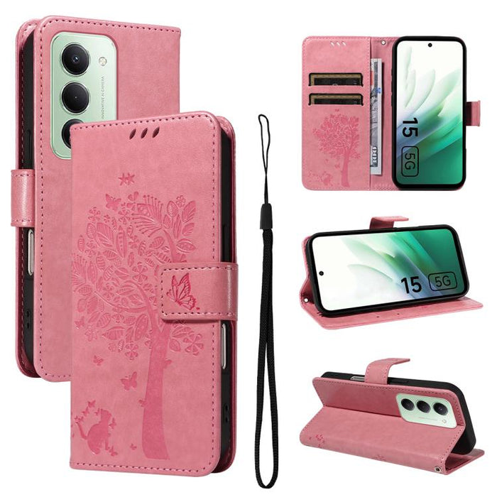 Funda de cuero con tapa para teléfono con estampado en relieve de árbol y gato, For Redmi Turbo 5 Max 5G, For Redmi Turbo 5 5G / Poco X8 Pro 5G, For Redmi K90 Pro Max/Poco F8 Ultra, For Redmi K90 / Poco F8 Pro, For Redmi 15C 5G / 4G EU 173mm           ...