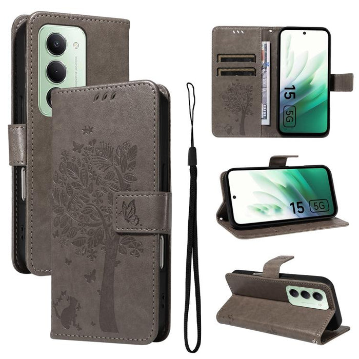 Funda de cuero con tapa para teléfono con estampado en relieve de árbol y gato, For Redmi Turbo 5 Max 5G, For Redmi Turbo 5 5G / Poco X8 Pro 5G, For Redmi K90 Pro Max/Poco F8 Ultra, For Redmi K90 / Poco F8 Pro, For Redmi 15C 5G / 4G EU 173mm           ...