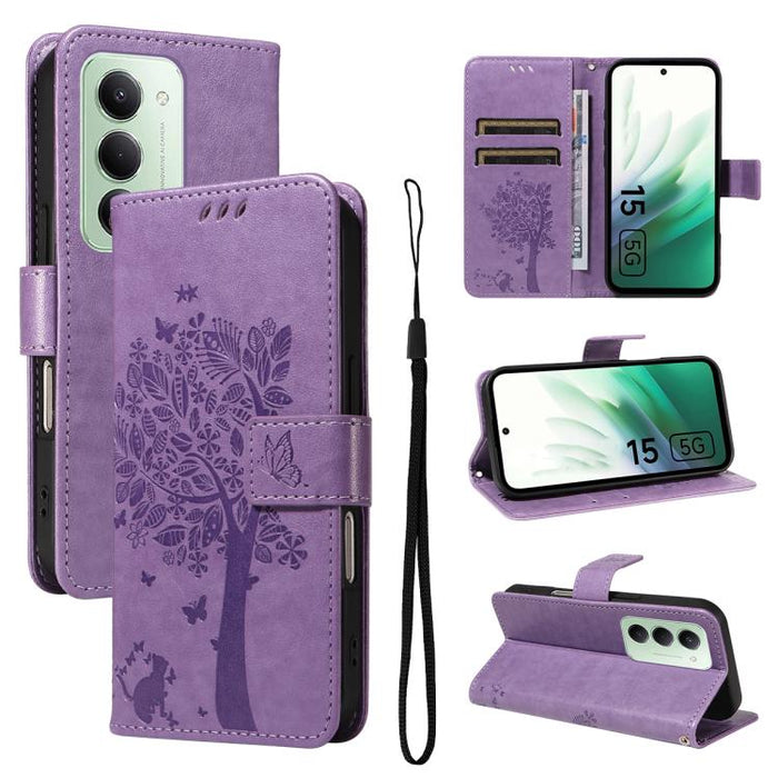 Funda de cuero con tapa para teléfono con estampado en relieve de árbol y gato, For Redmi Turbo 5 Max 5G, For Redmi Turbo 5 5G / Poco X8 Pro 5G, For Redmi K90 Pro Max/Poco F8 Ultra, For Redmi K90 / Poco F8 Pro, For Redmi 15C 5G / 4G EU 173mm           ...