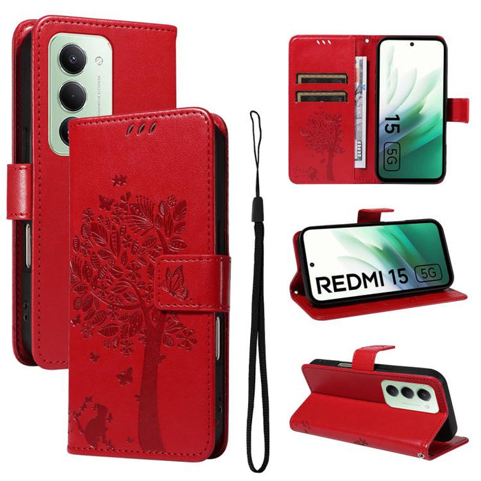 Funda de cuero con tapa para teléfono con estampado en relieve de árbol y gato, For Redmi Turbo 5 Max 5G, For Redmi Turbo 5 5G / Poco X8 Pro 5G, For Redmi K90 Pro Max/Poco F8 Ultra, For Redmi K90 / Poco F8 Pro, For Redmi 15C 5G / 4G EU 173mm           ...