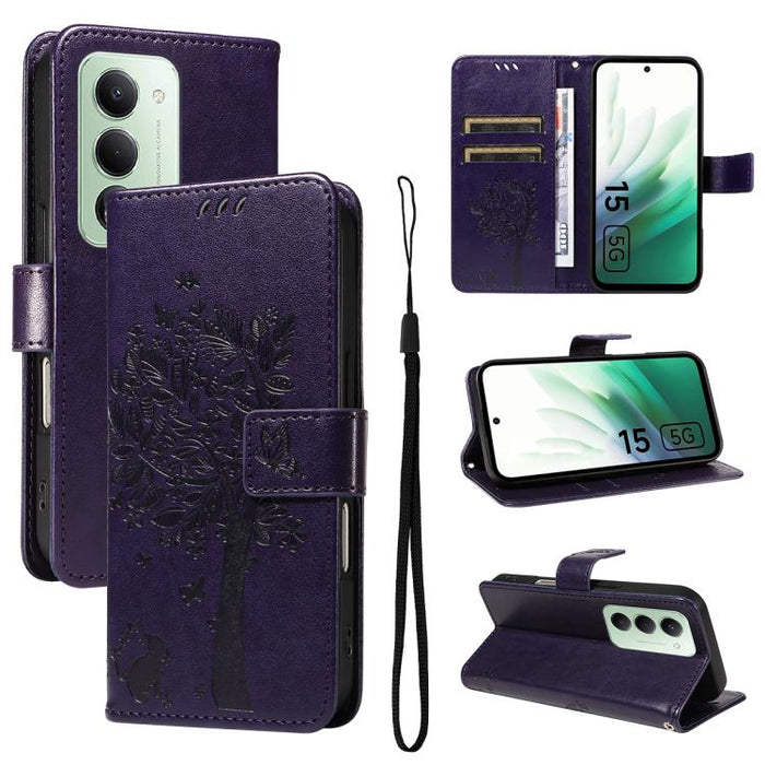Funda de cuero con tapa para teléfono con estampado en relieve de árbol y gato, For Redmi Turbo 5 Max 5G, For Redmi Turbo 5 5G / Poco X8 Pro 5G, For Redmi K90 Pro Max/Poco F8 Ultra, For Redmi K90 / Poco F8 Pro, For Redmi 15C 5G / 4G EU 173mm           ...