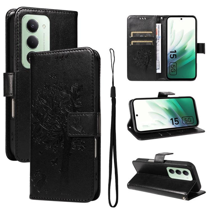Funda de cuero con tapa para teléfono con estampado en relieve de árbol y gato, For Redmi Turbo 5 Max 5G, For Redmi Turbo 5 5G / Poco X8 Pro 5G, For Redmi K90 Pro Max/Poco F8 Ultra, For Redmi K90 / Poco F8 Pro, For Redmi 15C 5G / 4G EU 173mm           ...