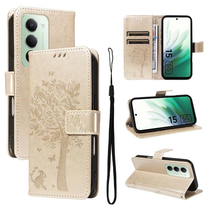 Funda de cuero con tapa para teléfono con estampado en relieve de árbol y gato, For Redmi Turbo 5 Max 5G, For Redmi Turbo 5 5G / Poco X8 Pro 5G, For Redmi K90 Pro Max/Poco F8 Ultra, For Redmi K90 / Poco F8 Pro, For Redmi 15C 5G / 4G EU 173mm           ...