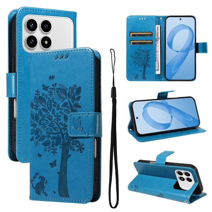 Funda de cuero con tapa para teléfono con estampado en relieve de árbol y gato, For Redmi Turbo 5 Max 5G, For Redmi Turbo 5 5G / Poco X8 Pro 5G, For Redmi K90 Pro Max/Poco F8 Ultra, For Redmi K90 / Poco F8 Pro, For Redmi 15C 5G / 4G EU 173mm           ...