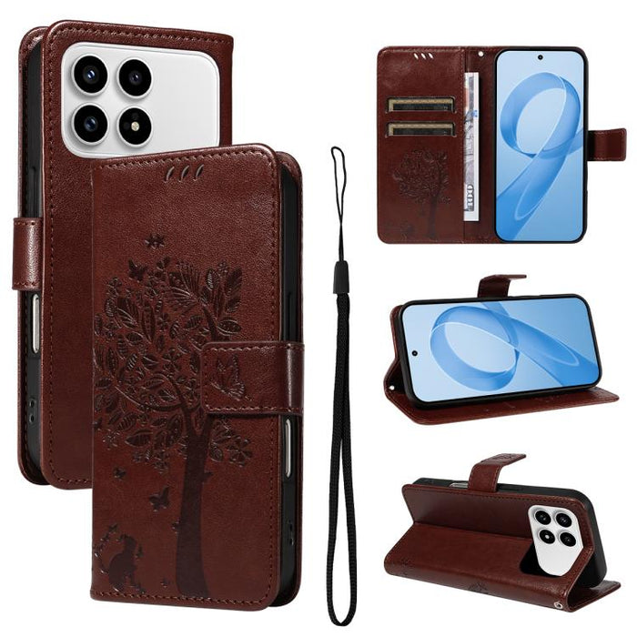 Funda de cuero con tapa para teléfono con estampado en relieve de árbol y gato, For Redmi Turbo 5 Max 5G, For Redmi Turbo 5 5G / Poco X8 Pro 5G, For Redmi K90 Pro Max/Poco F8 Ultra, For Redmi K90 / Poco F8 Pro, For Redmi 15C 5G / 4G EU 173mm           ...