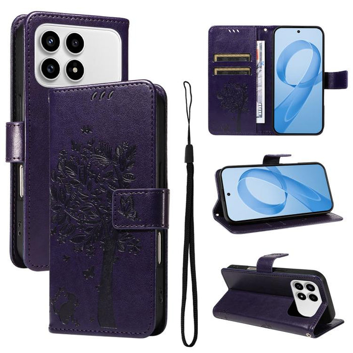 Funda de cuero con tapa para teléfono con estampado en relieve de árbol y gato, For Redmi Turbo 5 Max 5G, For Redmi Turbo 5 5G / Poco X8 Pro 5G, For Redmi K90 Pro Max/Poco F8 Ultra, For Redmi K90 / Poco F8 Pro, For Redmi 15C 5G / 4G EU 173mm           ...