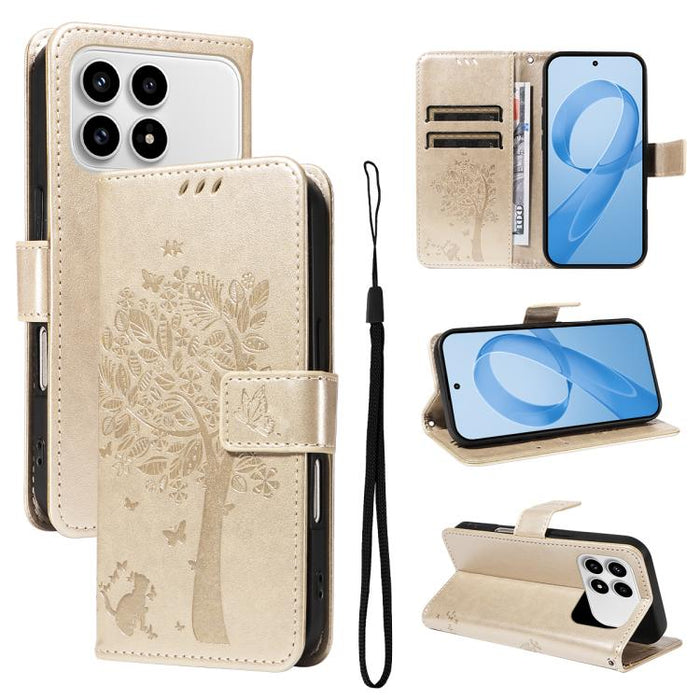 Funda de cuero con tapa para teléfono con estampado en relieve de árbol y gato, For Redmi Turbo 5 Max 5G, For Redmi Turbo 5 5G / Poco X8 Pro 5G, For Redmi K90 Pro Max/Poco F8 Ultra, For Redmi K90 / Poco F8 Pro, For Redmi 15C 5G / 4G EU 173mm           ...