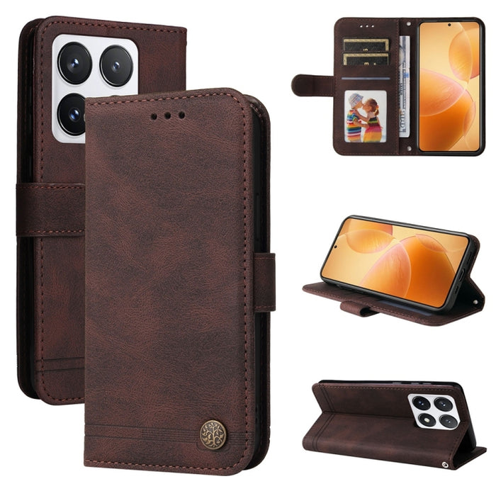 Funda de cuero para teléfono con botones de metal y diseño de árbol de la vida Skin Feel, For Xiaomi 17 Max 5G, For Xiaomi 17T Pro 5G, For Xiaomi 17T 5G, For Xiaomi 17 Ultra, For Xiaomi 17 Pro Max, For Xiaomi 17 Pro, For Xiaomi 17                      ...