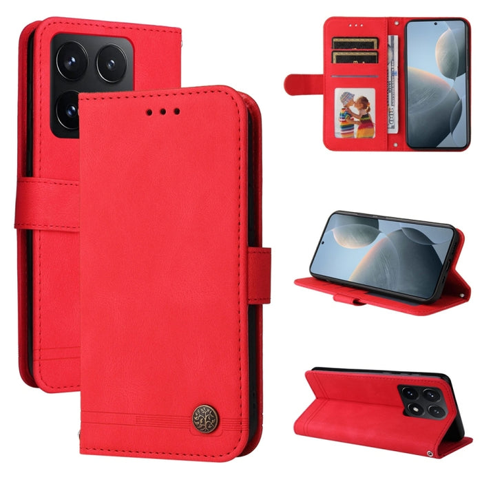 Funda de cuero para teléfono con botones de metal y diseño de árbol de la vida Skin Feel, For Xiaomi 17 Max 5G, For Xiaomi 17T Pro 5G, For Xiaomi 17T 5G, For Xiaomi 17 Ultra, For Xiaomi 17 Pro Max, For Xiaomi 17 Pro, For Xiaomi 17                      ...