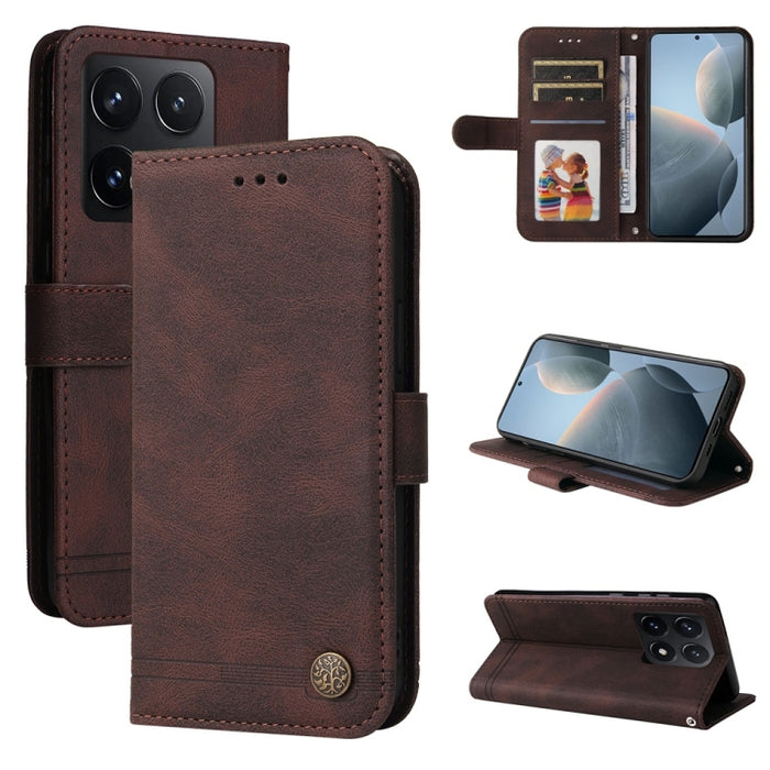 Funda de cuero para teléfono con botones de metal y diseño de árbol de la vida Skin Feel, For Xiaomi 17 Max 5G, For Xiaomi 17T Pro 5G, For Xiaomi 17T 5G, For Xiaomi 17 Ultra, For Xiaomi 17 Pro Max, For Xiaomi 17 Pro, For Xiaomi 17                      ...