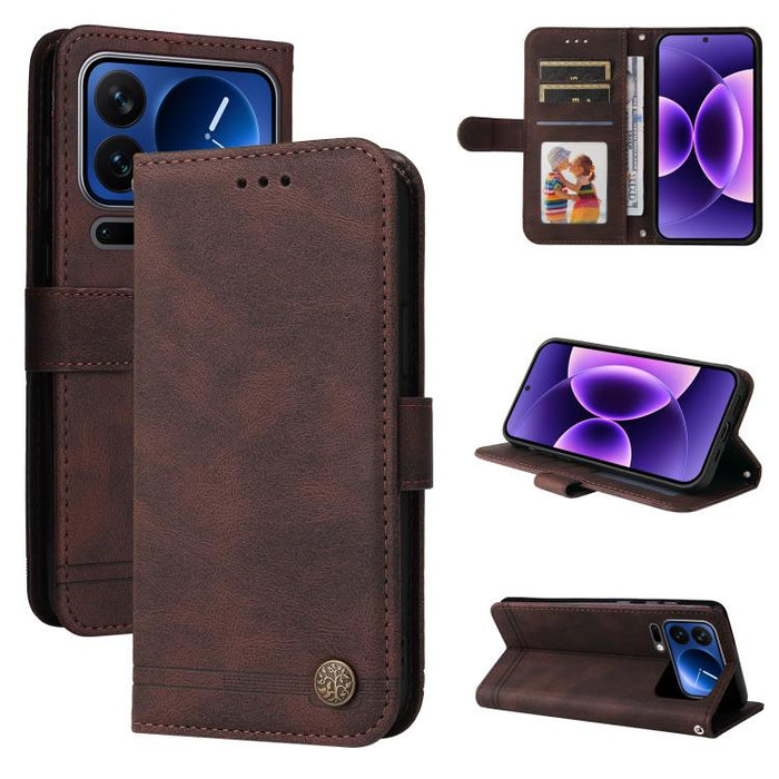 Funda de cuero para teléfono con botones de metal y diseño de árbol de la vida Skin Feel, For Xiaomi 17 Max 5G, For Xiaomi 17T Pro 5G, For Xiaomi 17T 5G, For Xiaomi 17 Ultra, For Xiaomi 17 Pro Max, For Xiaomi 17 Pro, For Xiaomi 17                      ...