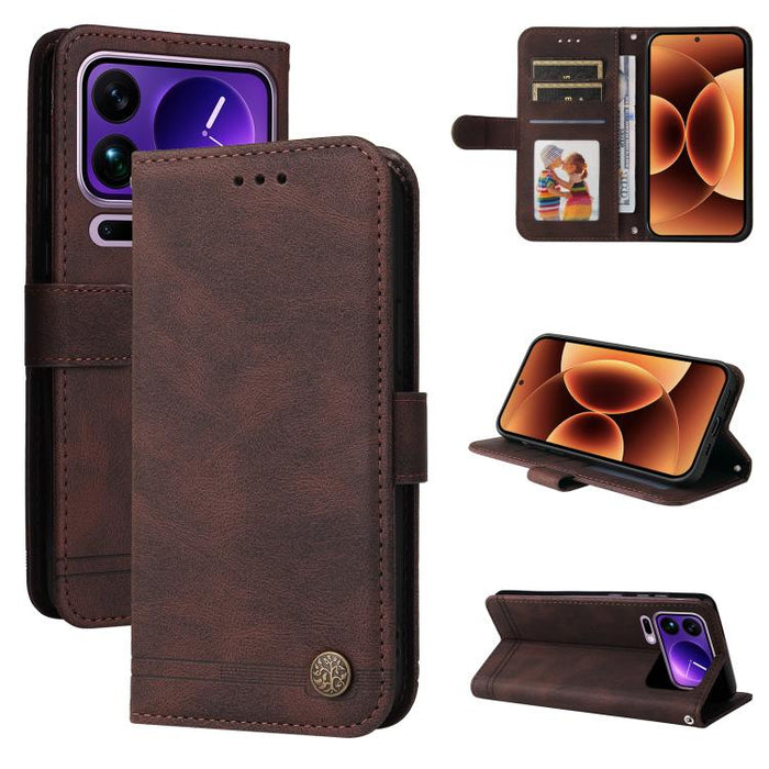 Funda de cuero para teléfono con botones de metal y diseño de árbol de la vida Skin Feel, For Xiaomi 17 Max 5G, For Xiaomi 17T Pro 5G, For Xiaomi 17T 5G, For Xiaomi 17 Ultra, For Xiaomi 17 Pro Max, For Xiaomi 17 Pro, For Xiaomi 17                      ...