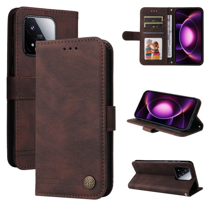 Funda de cuero para teléfono con botones de metal y diseño de árbol de la vida Skin Feel, For Xiaomi 17 Max 5G, For Xiaomi 17T Pro 5G, For Xiaomi 17T 5G, For Xiaomi 17 Ultra, For Xiaomi 17 Pro Max, For Xiaomi 17 Pro, For Xiaomi 17                      ...